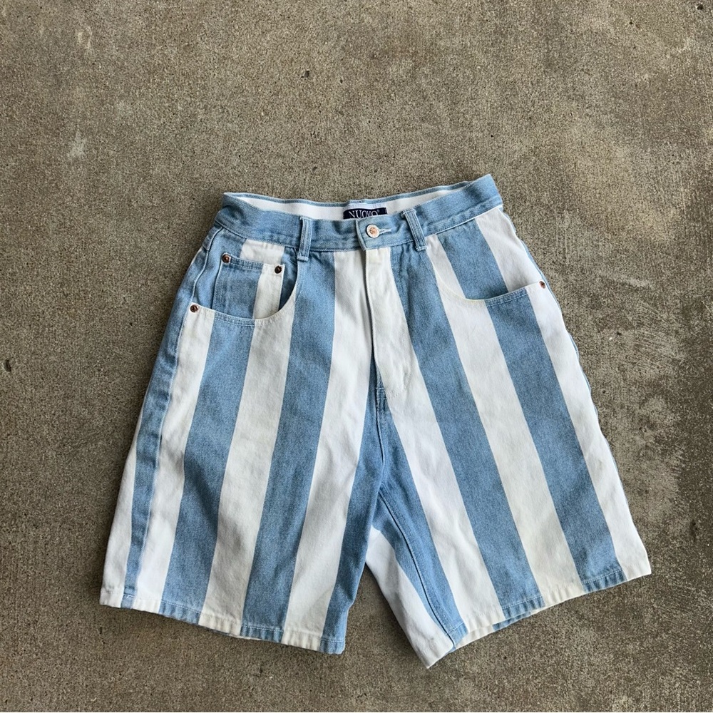 Nuovo VTG Jorts Women Size 8 Blue White Stripe Denim Shorts 90s